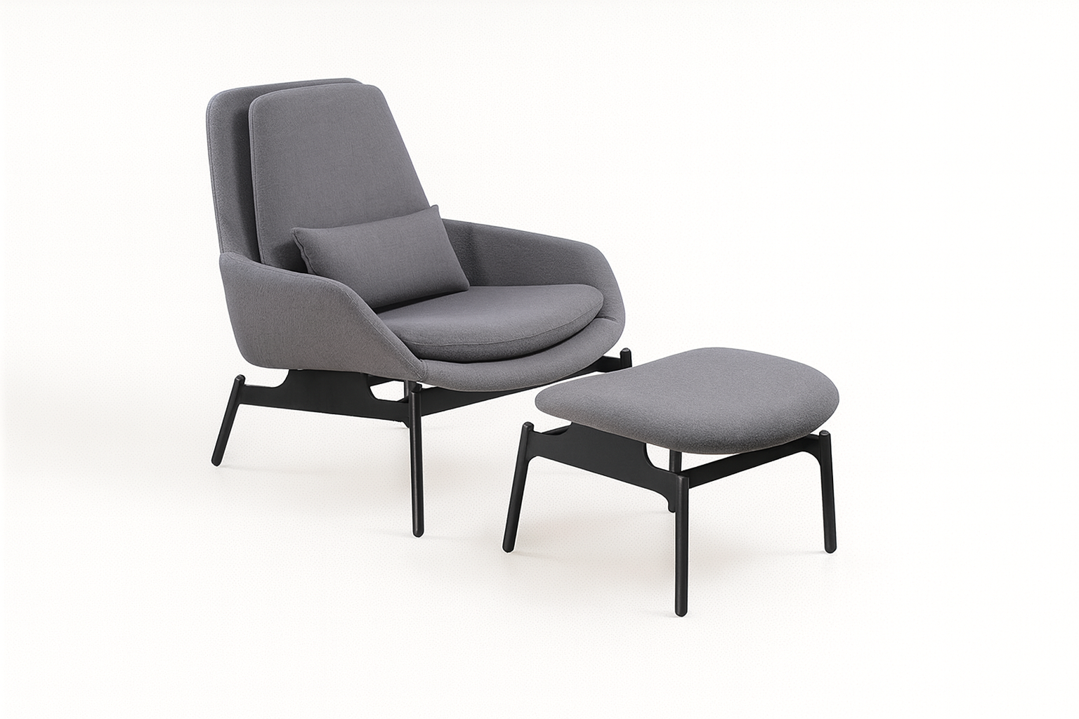 Minimalist Grey Lounge Chair with Ottoman