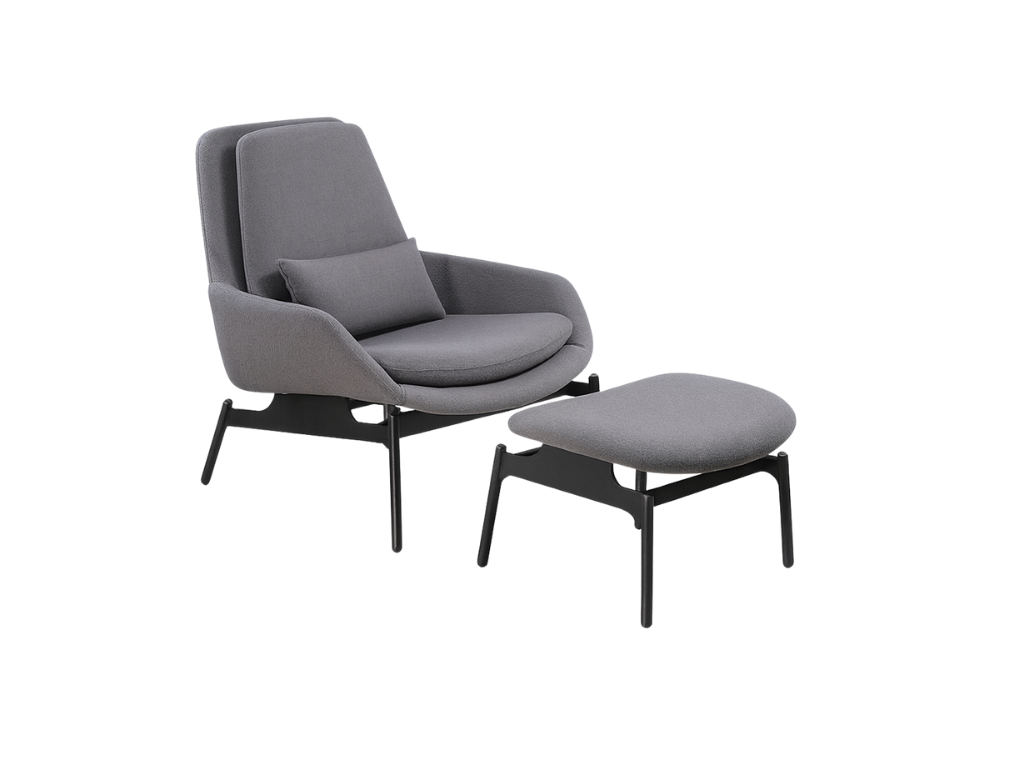 Minimalist Grey Lounge Chair with Ottoman