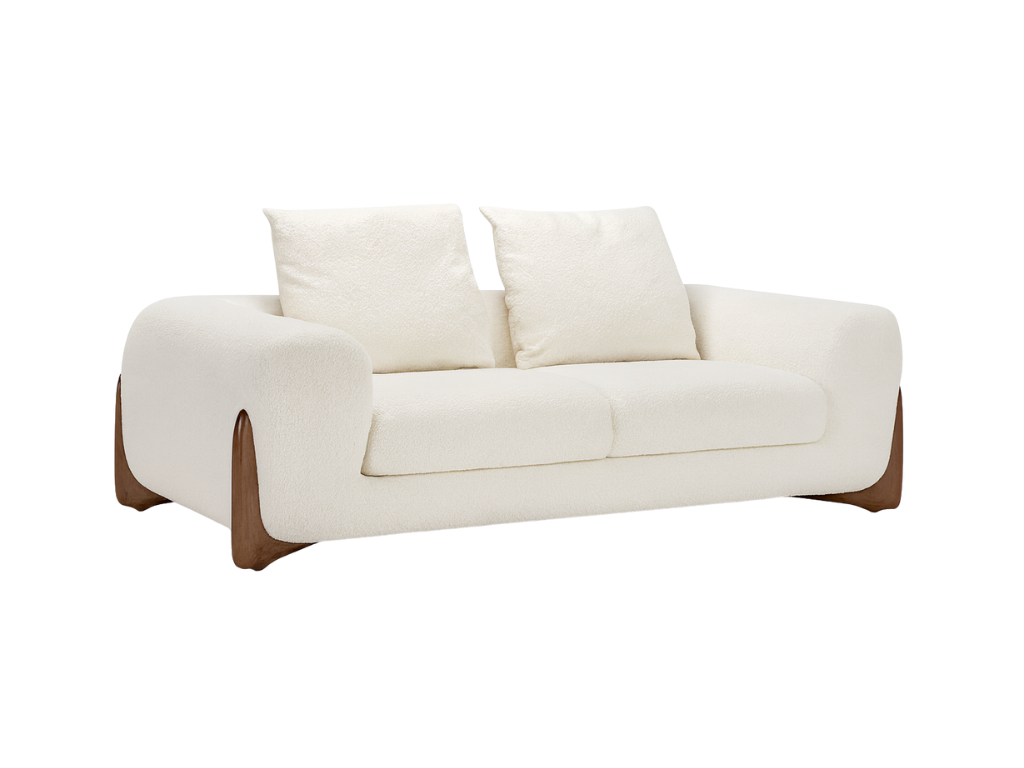 Contemporary Walnut-Trim Boucle Sofa