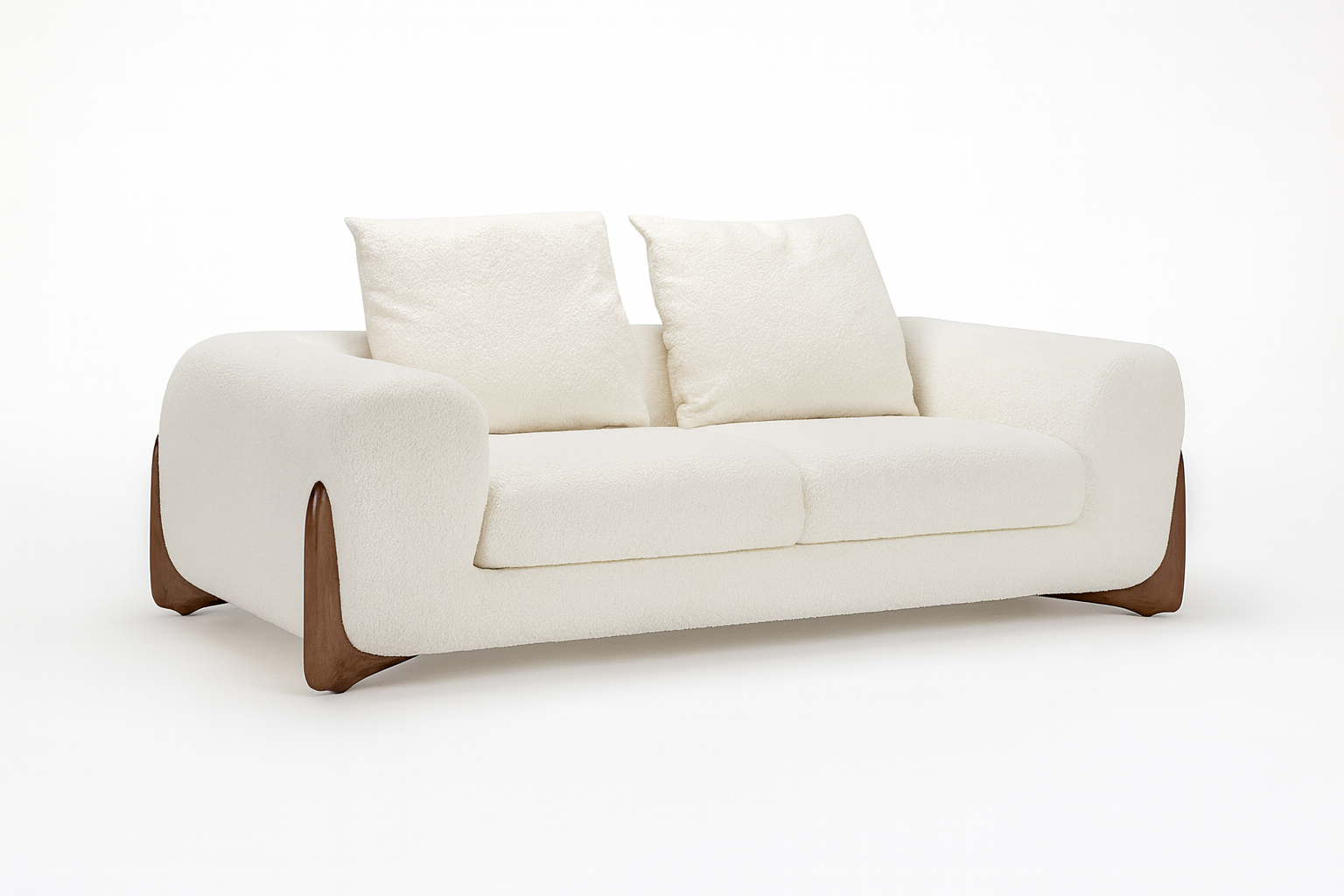 Contemporary Walnut-Trim Boucle Sofa