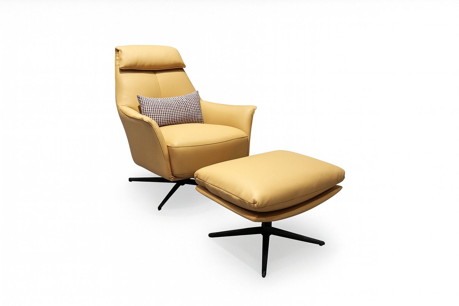 Beige Lounge Chair with Ottoman