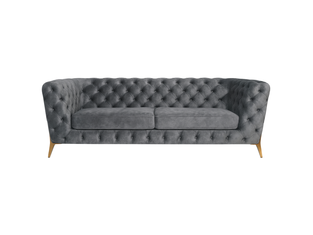 Slate Velvet Tufted Sofa