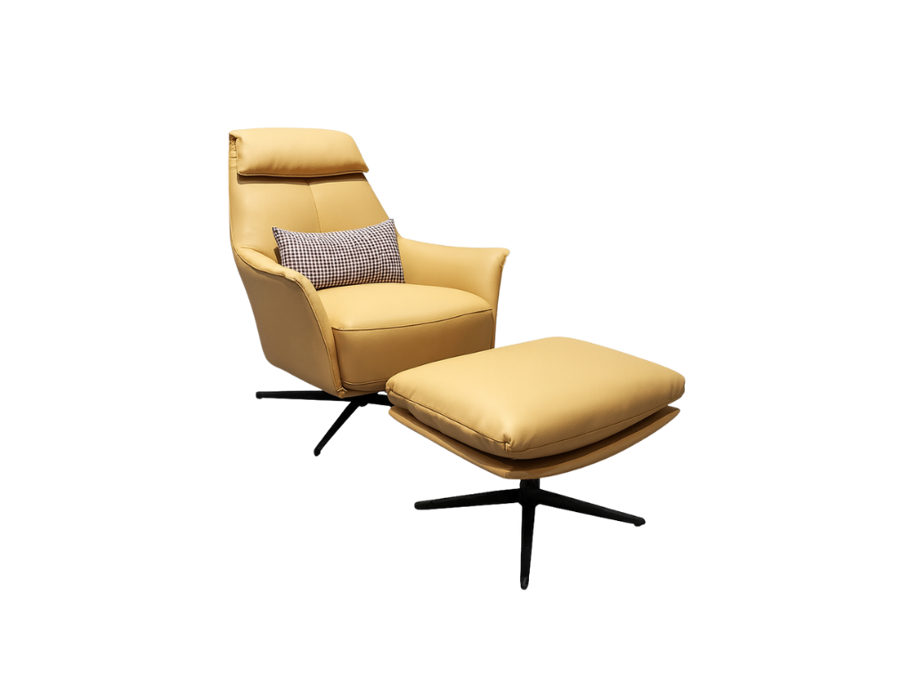 Beige Lounge Chair with Ottoman