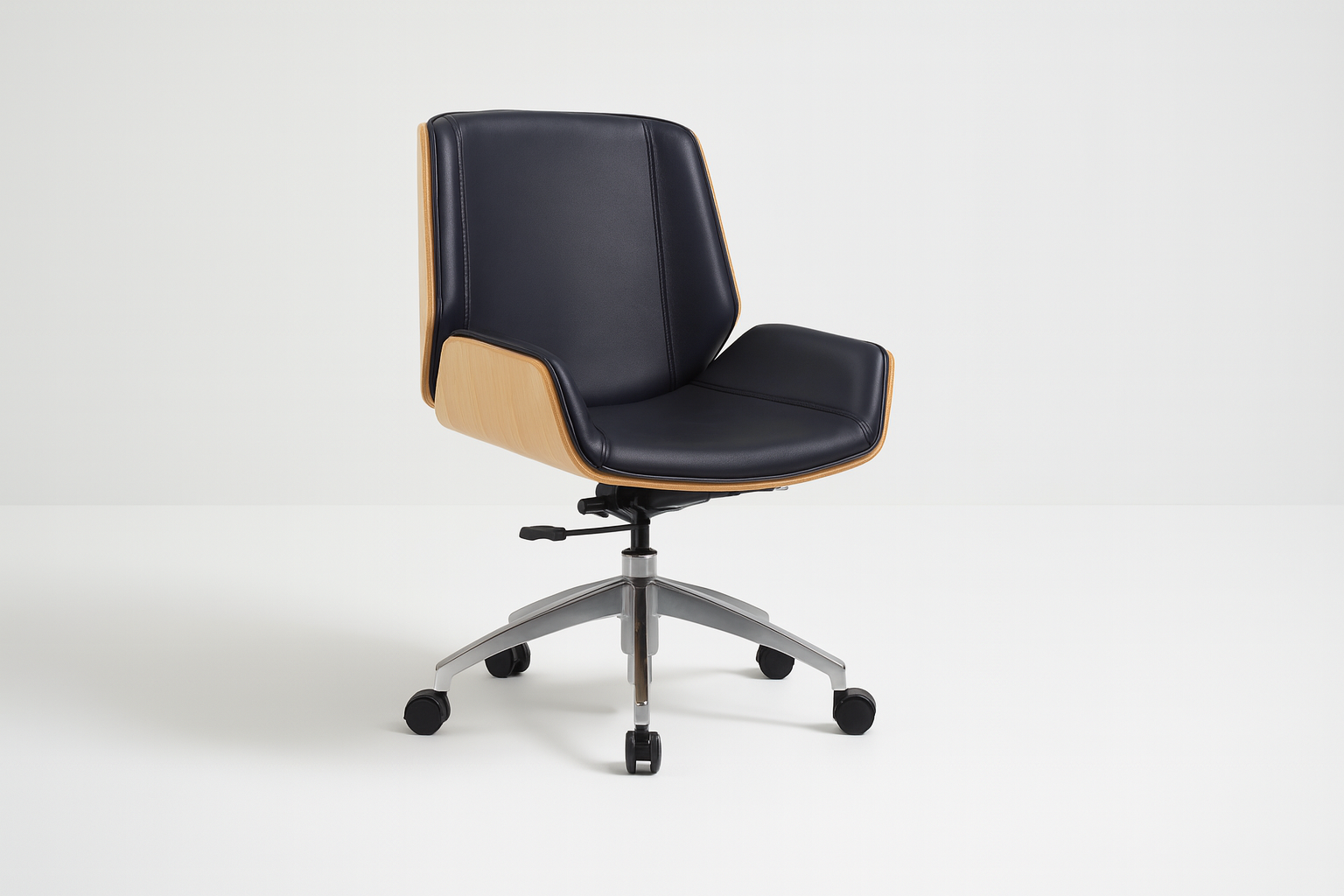 Black and Wood Swivel Office Chair