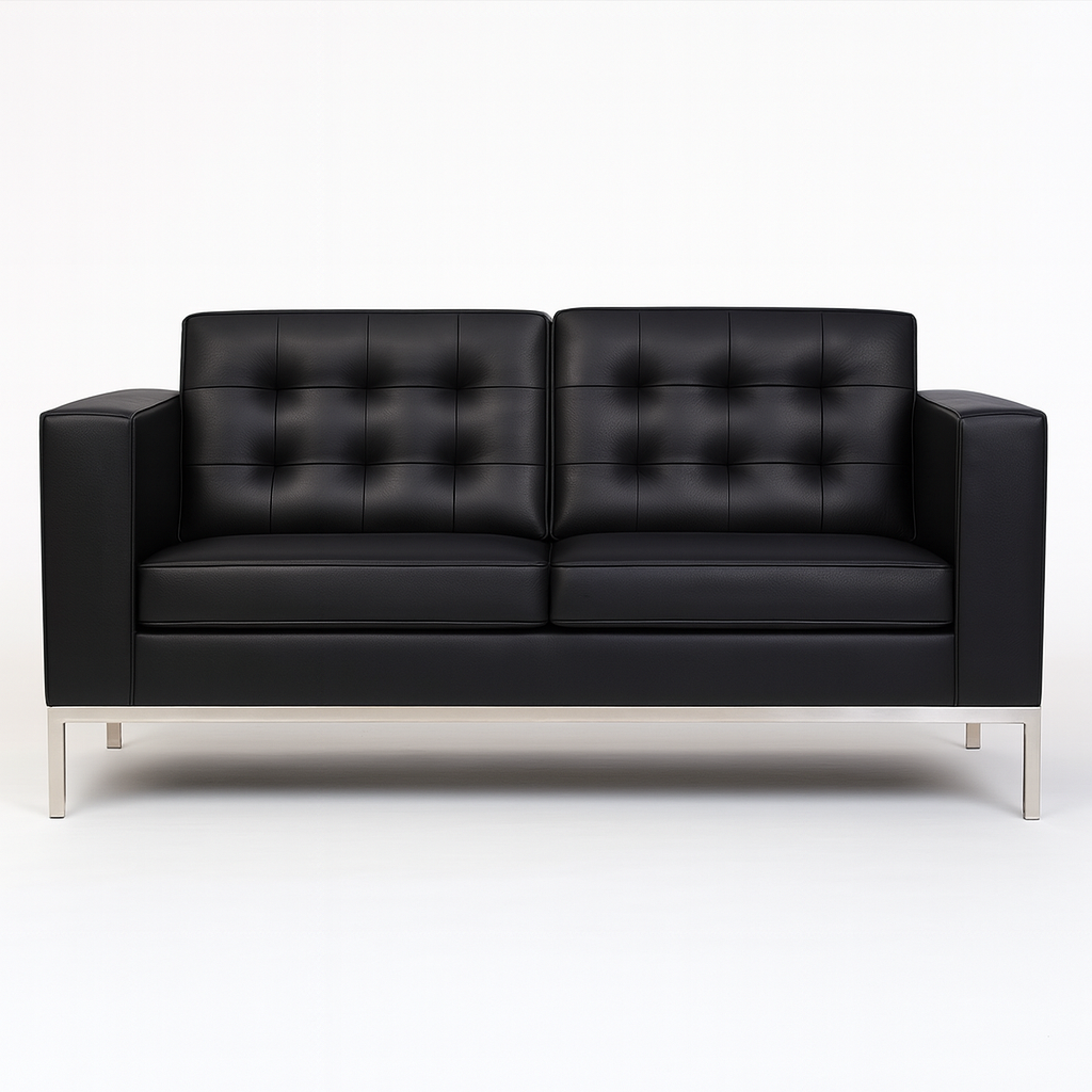 Executive Black Leather Loveseat