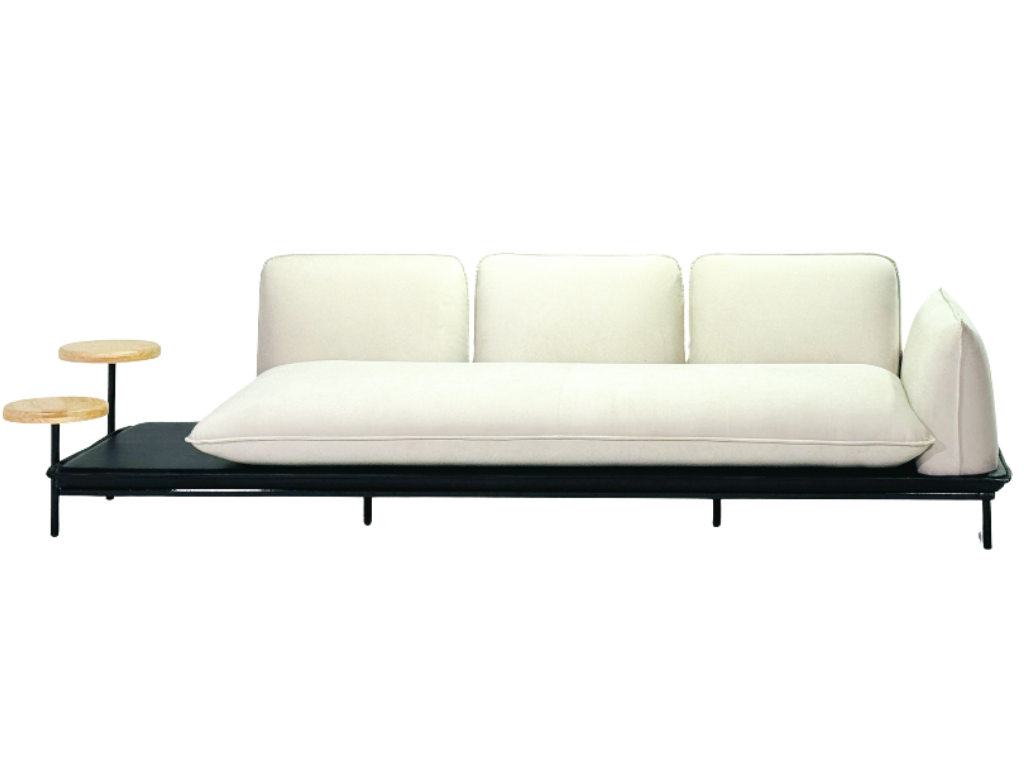 Minimalist Cream Sofa with Integrated Side Tables