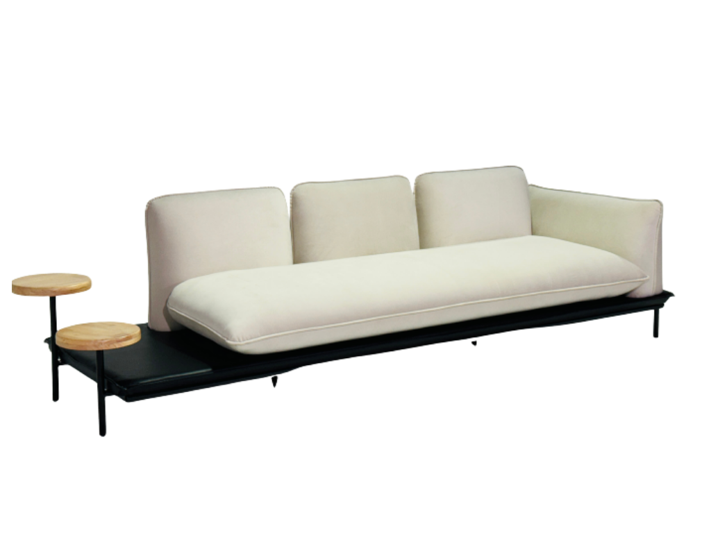 Minimalist Cream Sofa with Integrated Side Tables