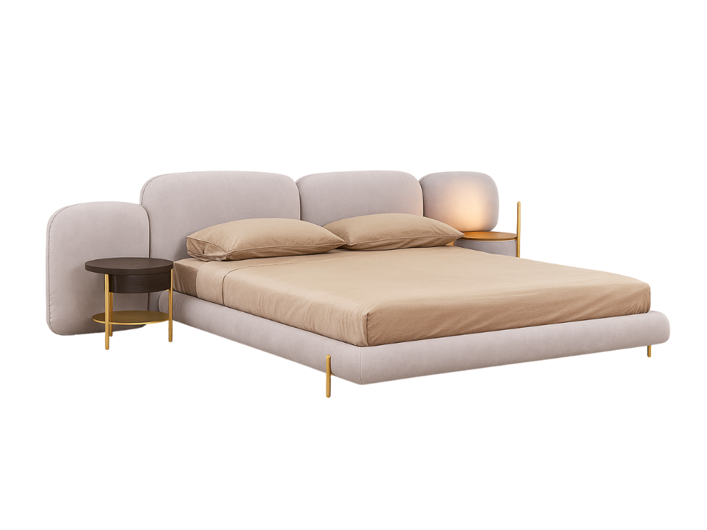 Modern Upholstered King Bed with Built-in Nightstands