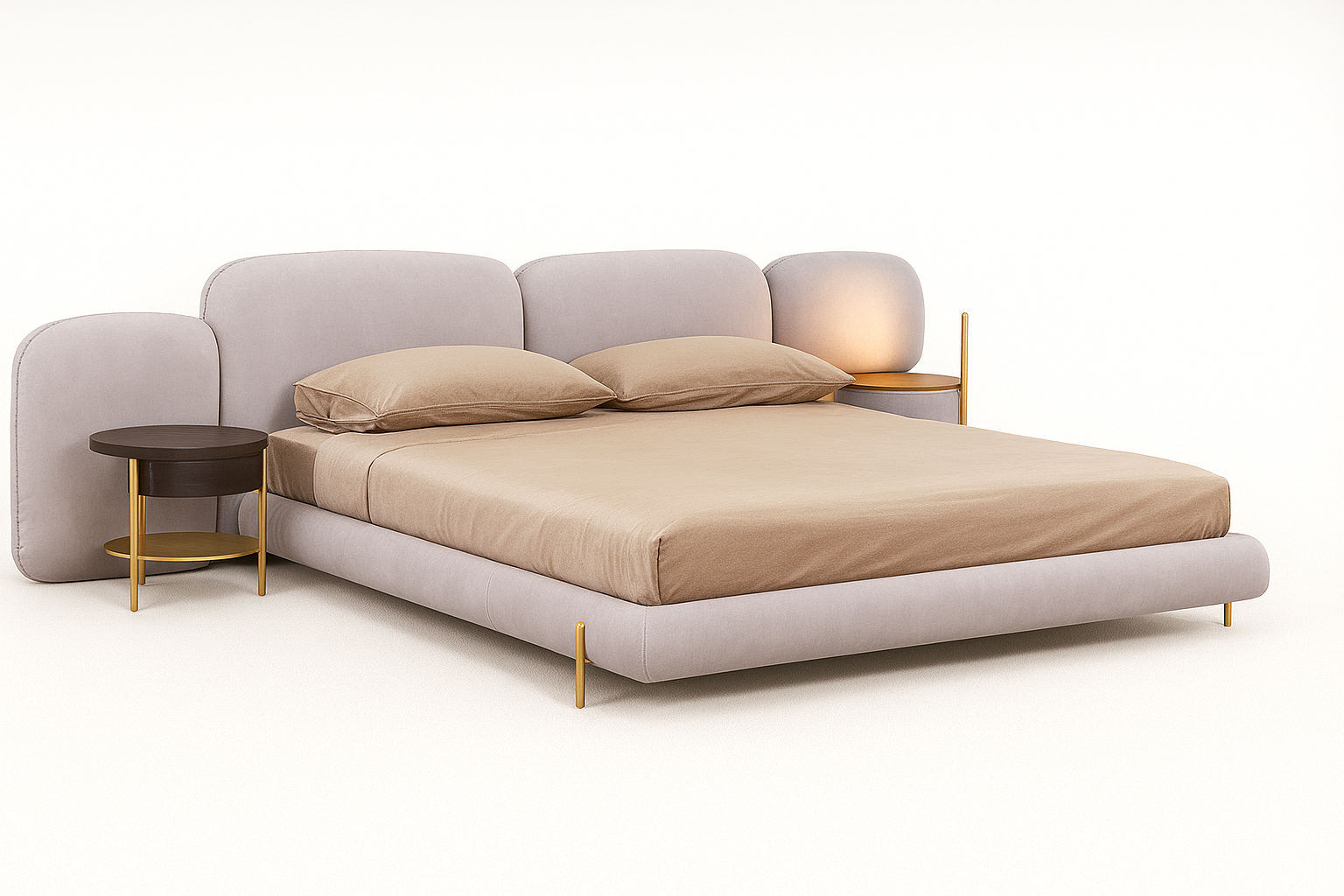 Modern Upholstered King Bed with Built-in Nightstands