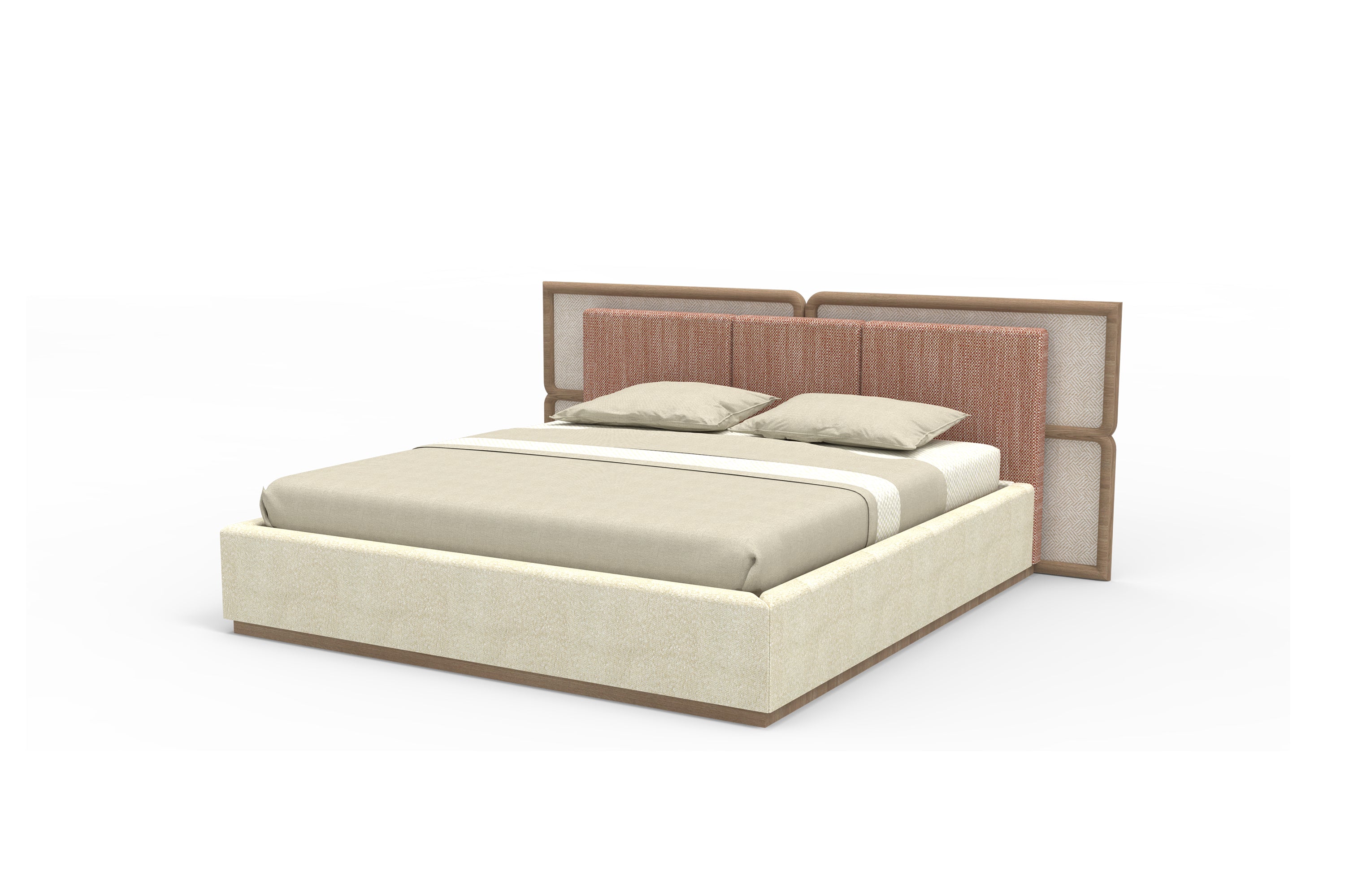 Bed with woven cane headboard detail