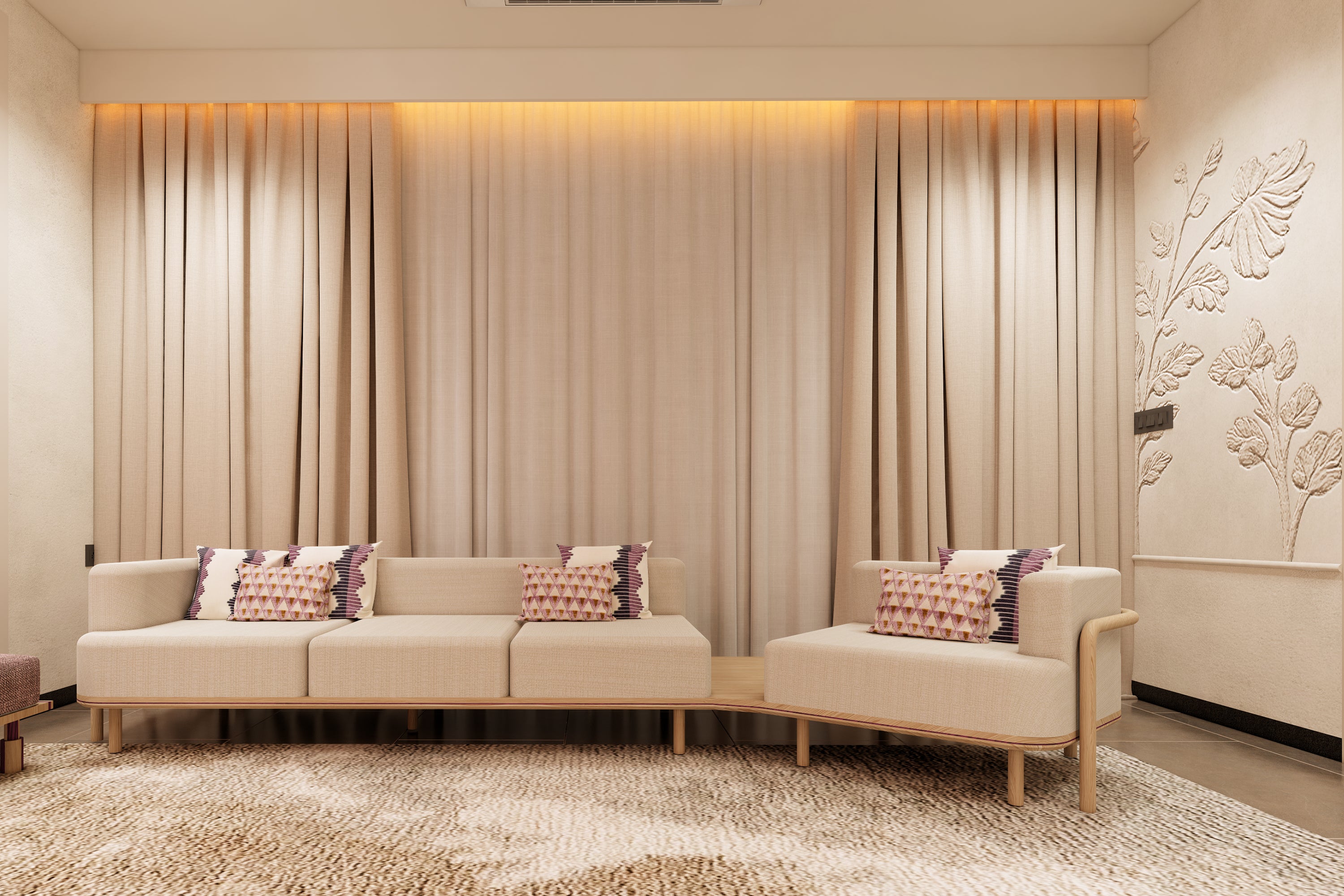 Purpleheart wood inlay sofa detail