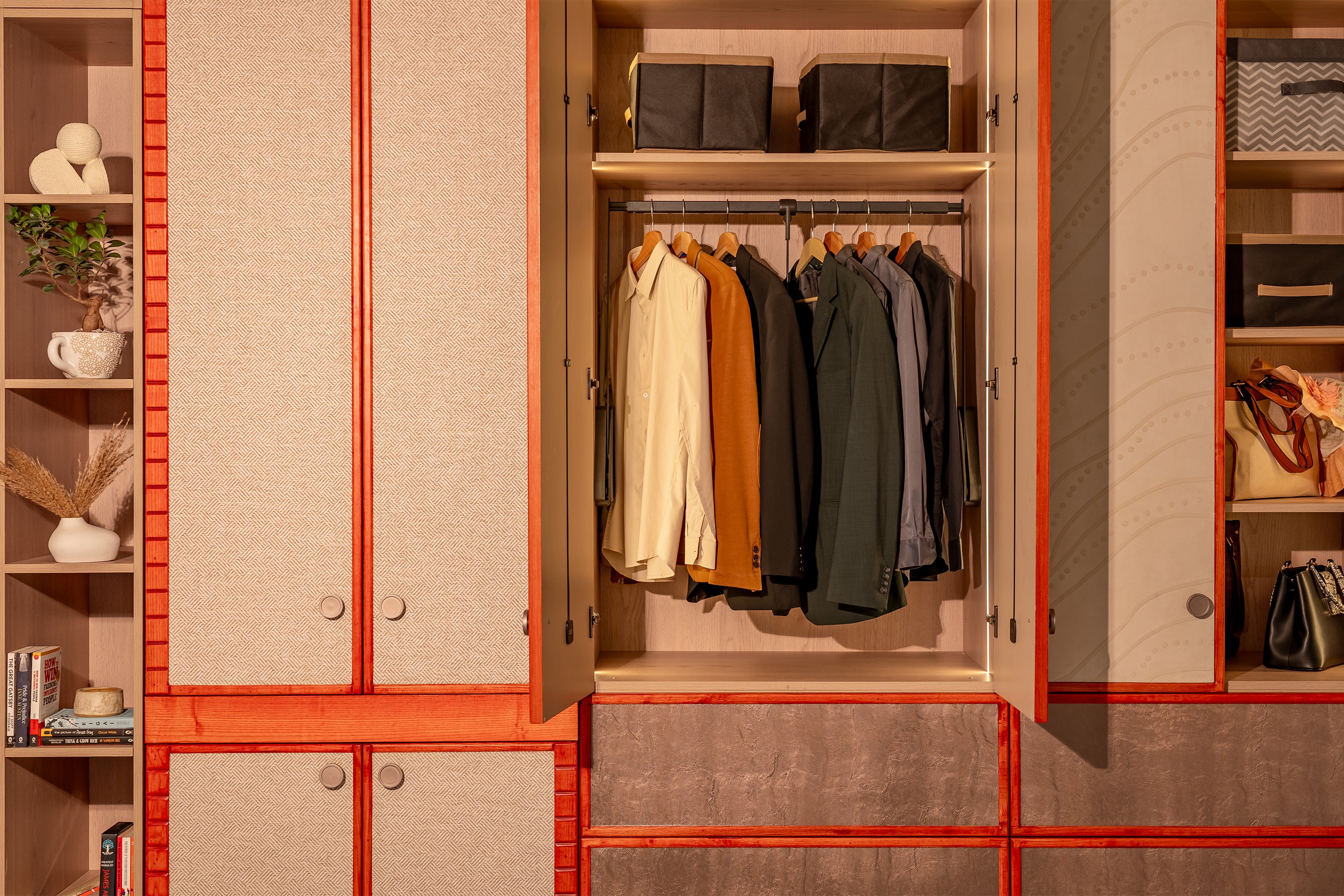 Vinyas wardrobe — embossed panel close-up