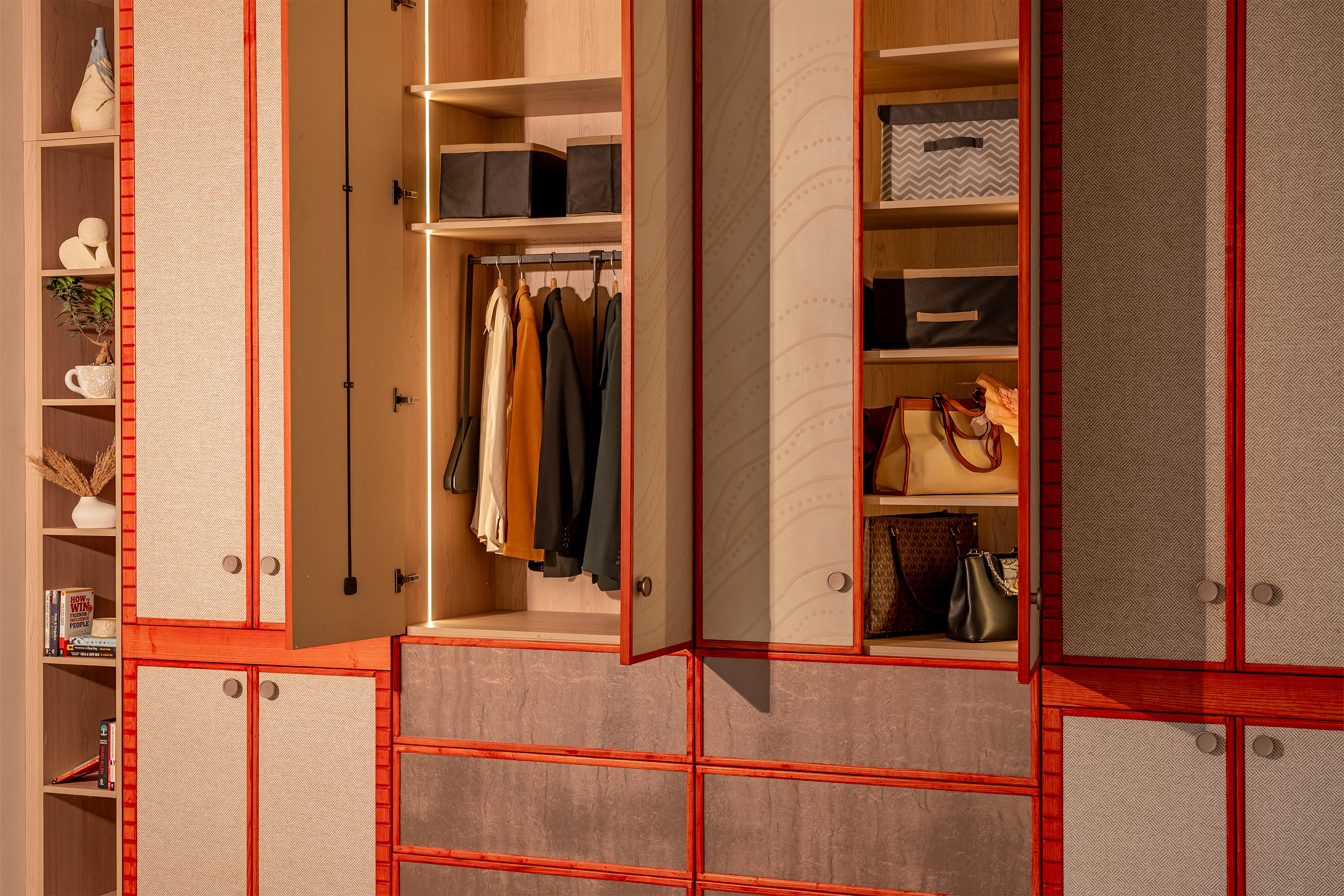 Vinyas wardrobe — embossed panel close-up